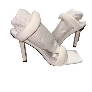 Good American White Terry Heeled Sandals Size 8.5 NIB Square Toe